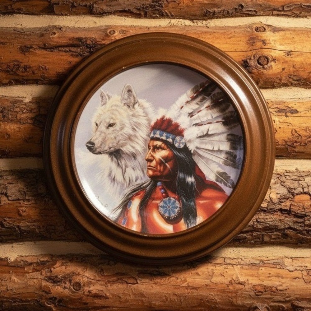 Franklin Mint "Spirit of The White‎ Wolf" Collectible Plate, Framed Wildlife Art